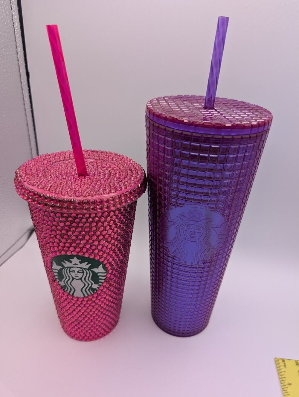 Starbucks Studded Tumbler Set Pink Rhinestone & Purple Bling Cold Cups 24oz 2022